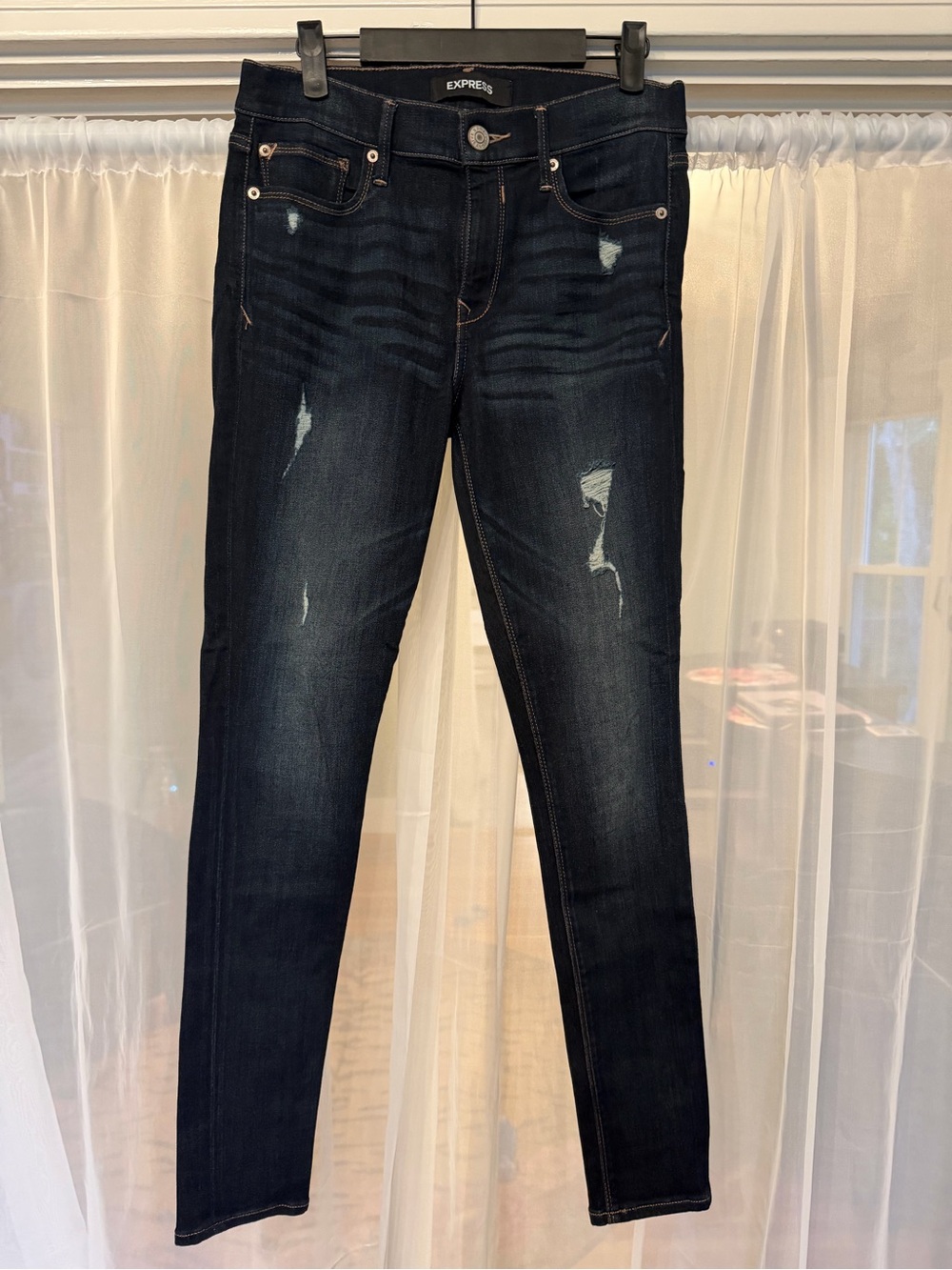 Express Dark Indigo Skinny Jeans with Light Distressing